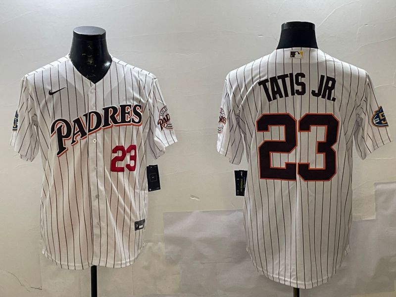 Men San Diego Padres #23 Tatis jr White Stripe Throwback Game 2025 Nike MLB Jersey style 3